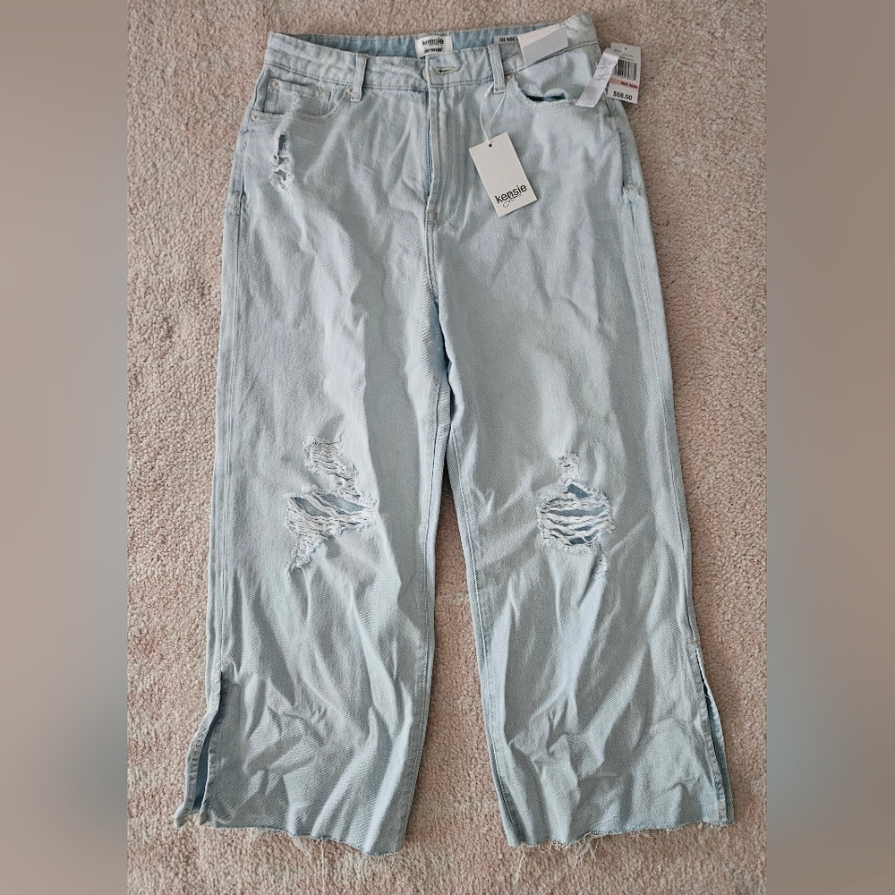 Washed Out Light Blue Baggy High Waisted Ripped Jeans - NWT - Denim